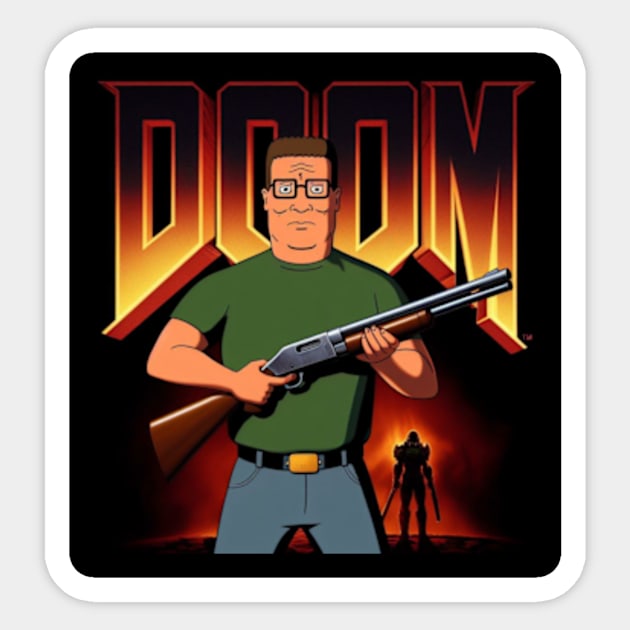 Hank Hill and Doom Guy Sticker by The Doom Guy